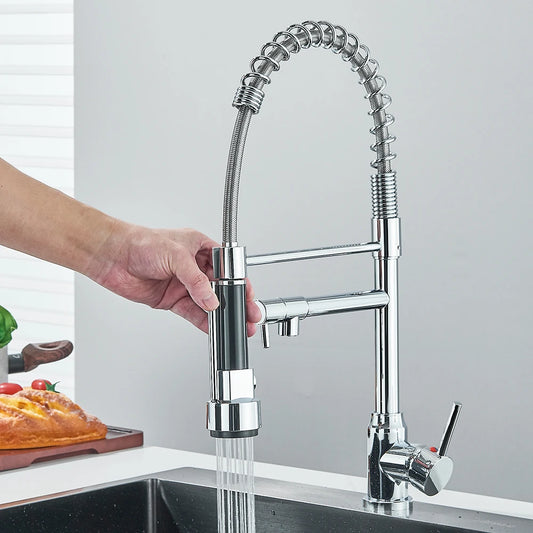 Spring Kitchen Faucet: Pull-Down, Single-Lever, Dual Nozzle