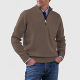 Men's Stand Collar Zipper Sweater Winter Fashion Solid Color Long Sleeve Knitted Top Clothing