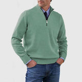Men's Stand Collar Zipper Sweater Winter Fashion Solid Color Long Sleeve Knitted Top Clothing