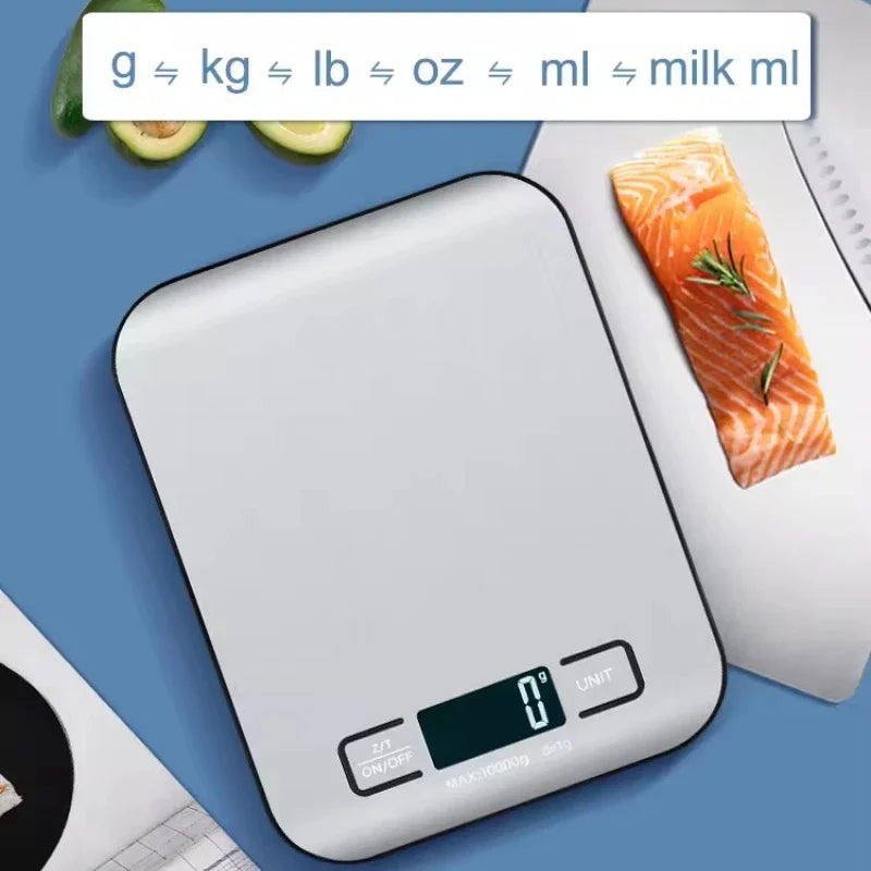 Stainless Steel Kitchen Scale: 5kg/1g Precision with LED Display