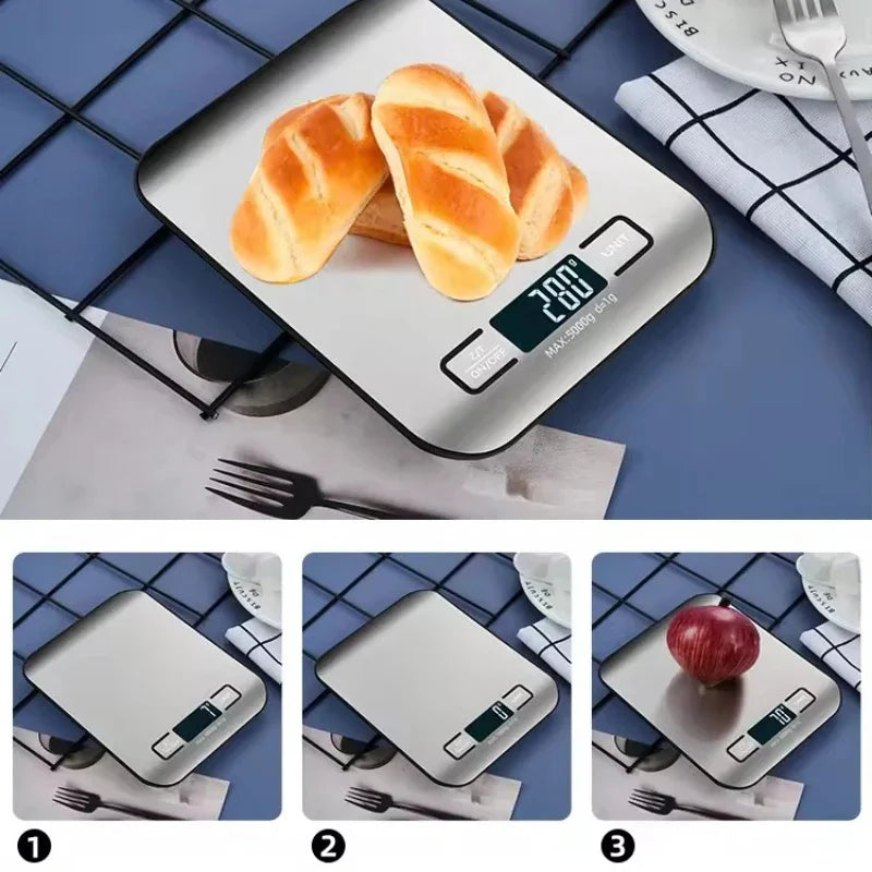 Stainless Steel Kitchen Scale: 5kg/1g Precision with LED Display