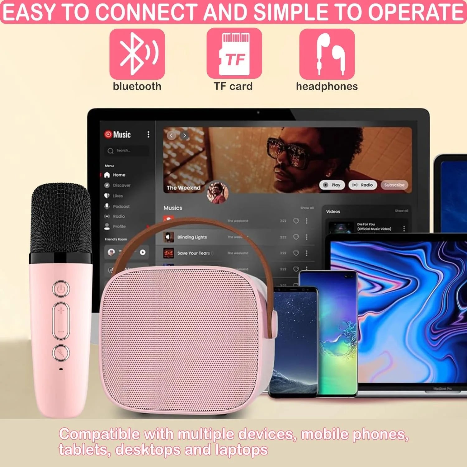 Mini Bluetooth Karaoke Machine with Two Wireless Mics