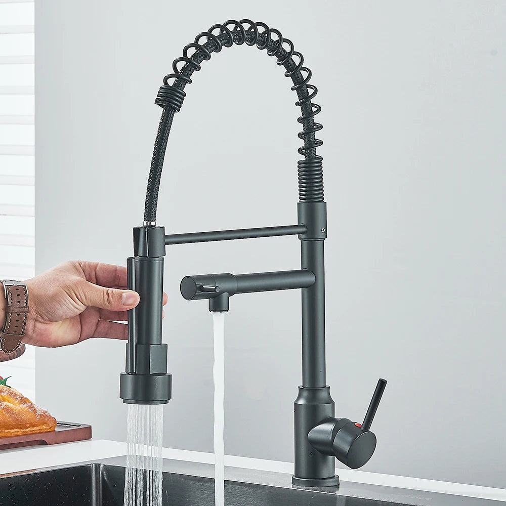 Spring Kitchen Faucet: Pull-Down, Single-Lever, Dual Nozzle