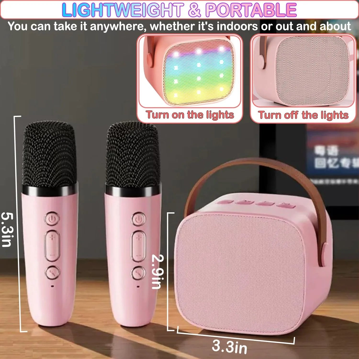 Mini Bluetooth Karaoke Machine with Two Wireless Mics